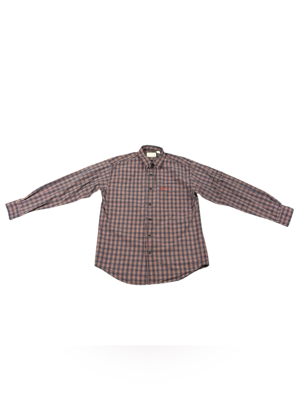 American Eagle Men’s Small Plaid Button Up Shirt Blue Orange Y2K 2000s AEO